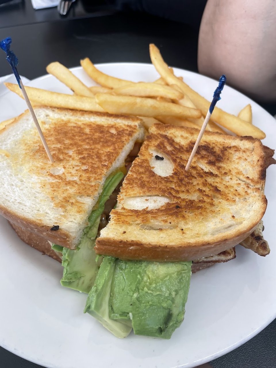 Grilled Avocado Sandwich and Fries