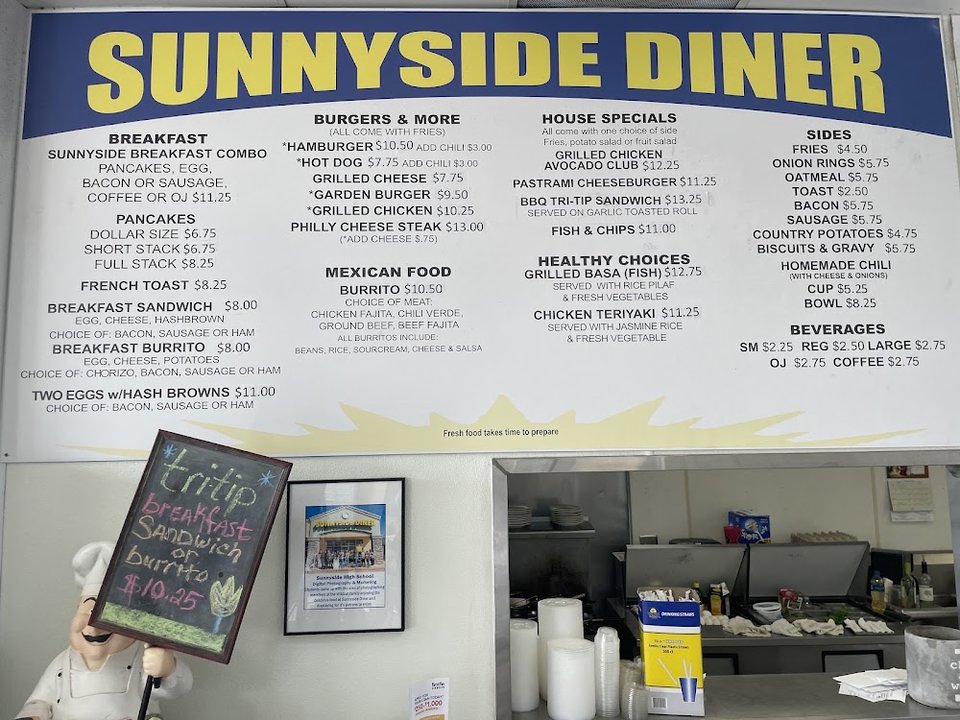 Printed menu with coffee and beverages.